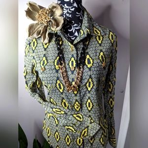 TORY BURCH BUTTON SHIRT / NAVY BLUE AND YELLOW